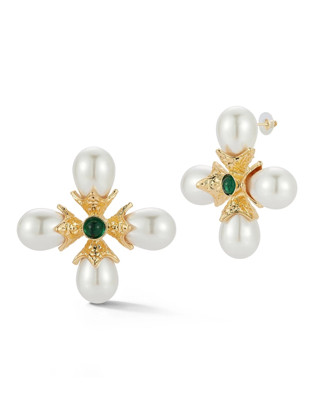 Sphere Milano Crystal Flower Faux Pearl Statement Earrings 💚✨